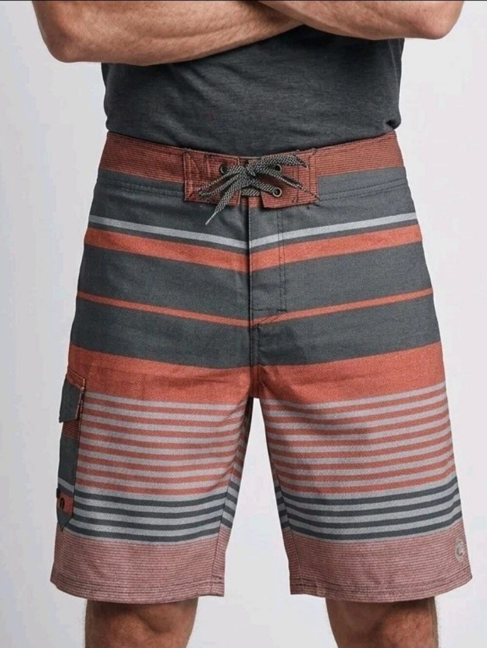 Ocean Current Swim Shorts Mens 30 Striped Cargo Pocket Hybrid Board Trunks